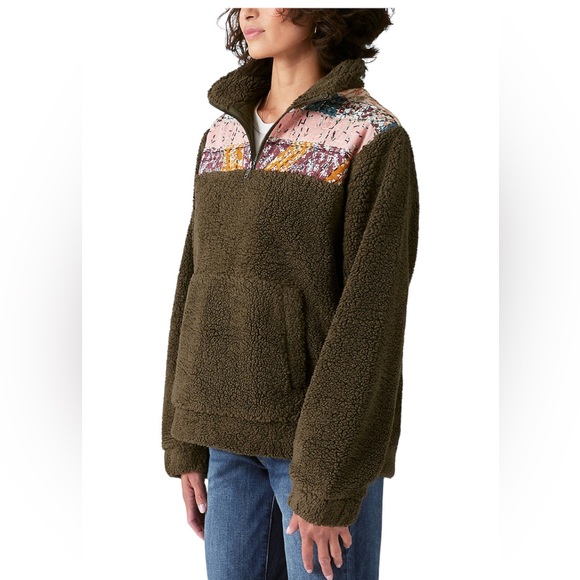 LUCKY BRAND Women’s Long Sleeve Half Zip Quilted Sherpa Pullover in Olive Size S - Picture 1 of 13
